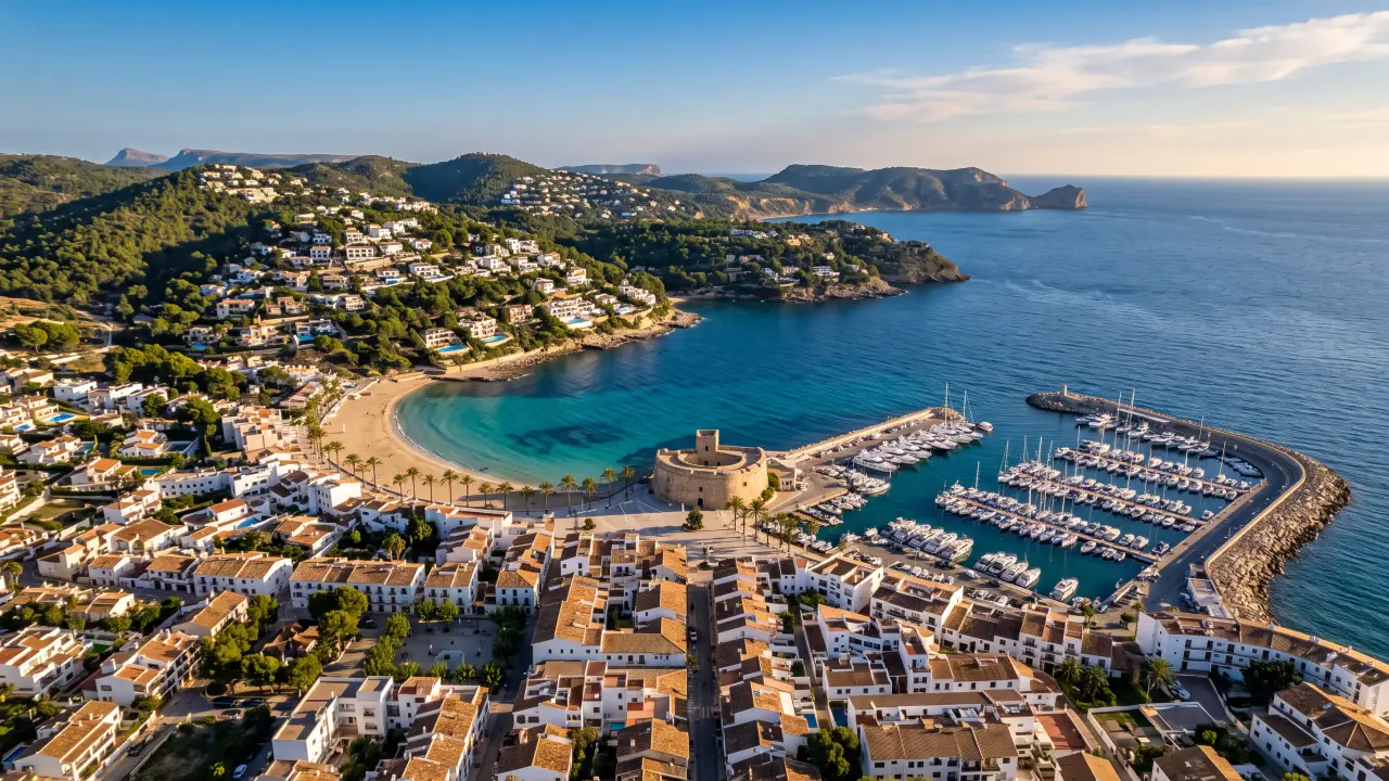 Aerial view of Moraira on the Spanish coast