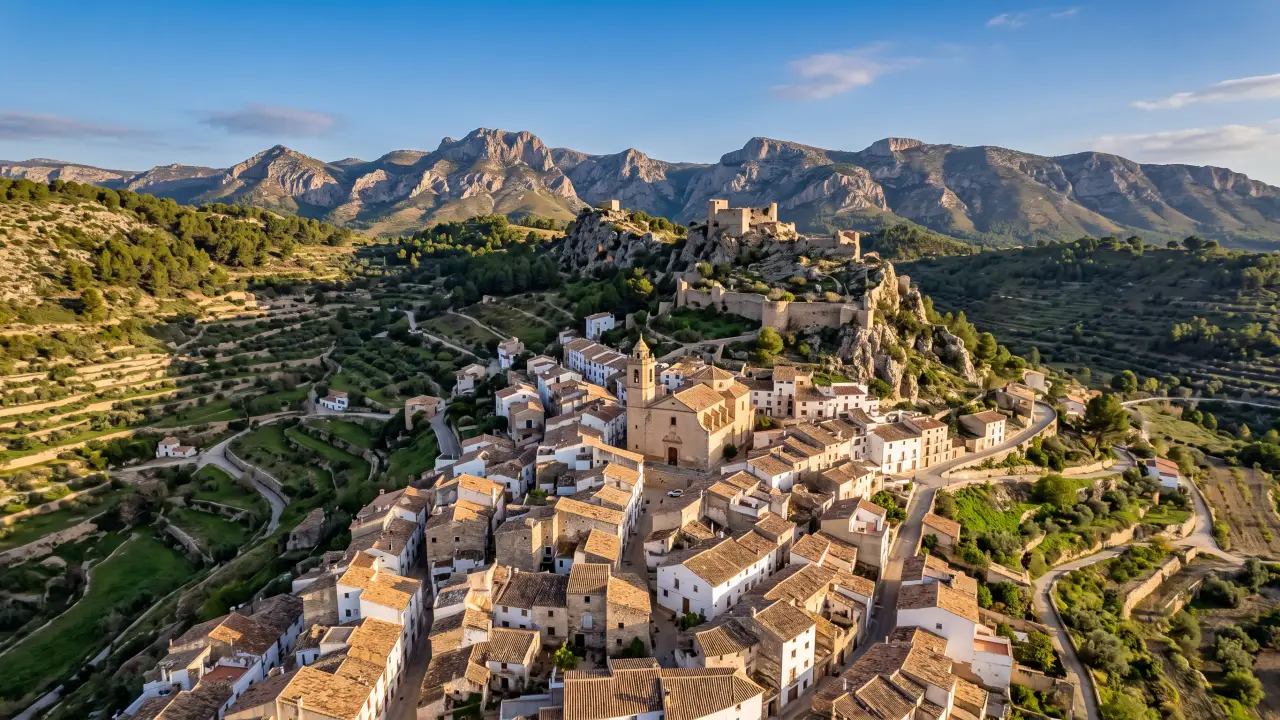 Aerial view of Penaguila on the Spanish coast