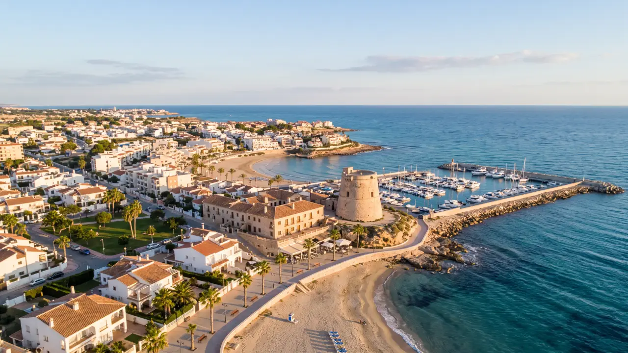 Luchtfoto van Torre De La Horadada aan de Spaanse kust