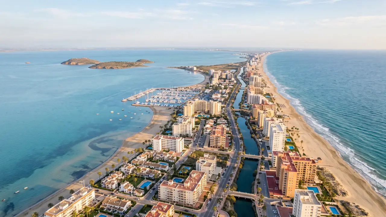 Luchtfoto van La Manga Del Mar Menor aan de Spaanse kust