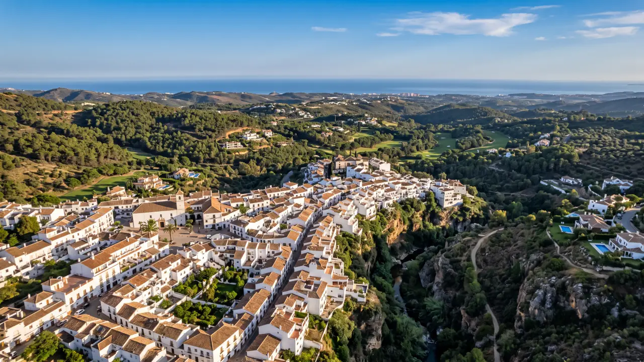 Aerial view of Benahavis on the Spanish coast