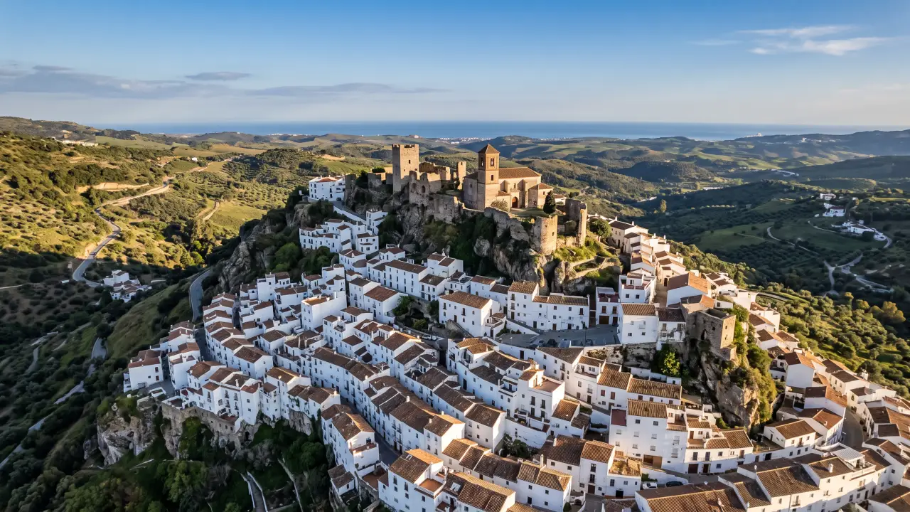Aerial view of Casares on the Spanish coast