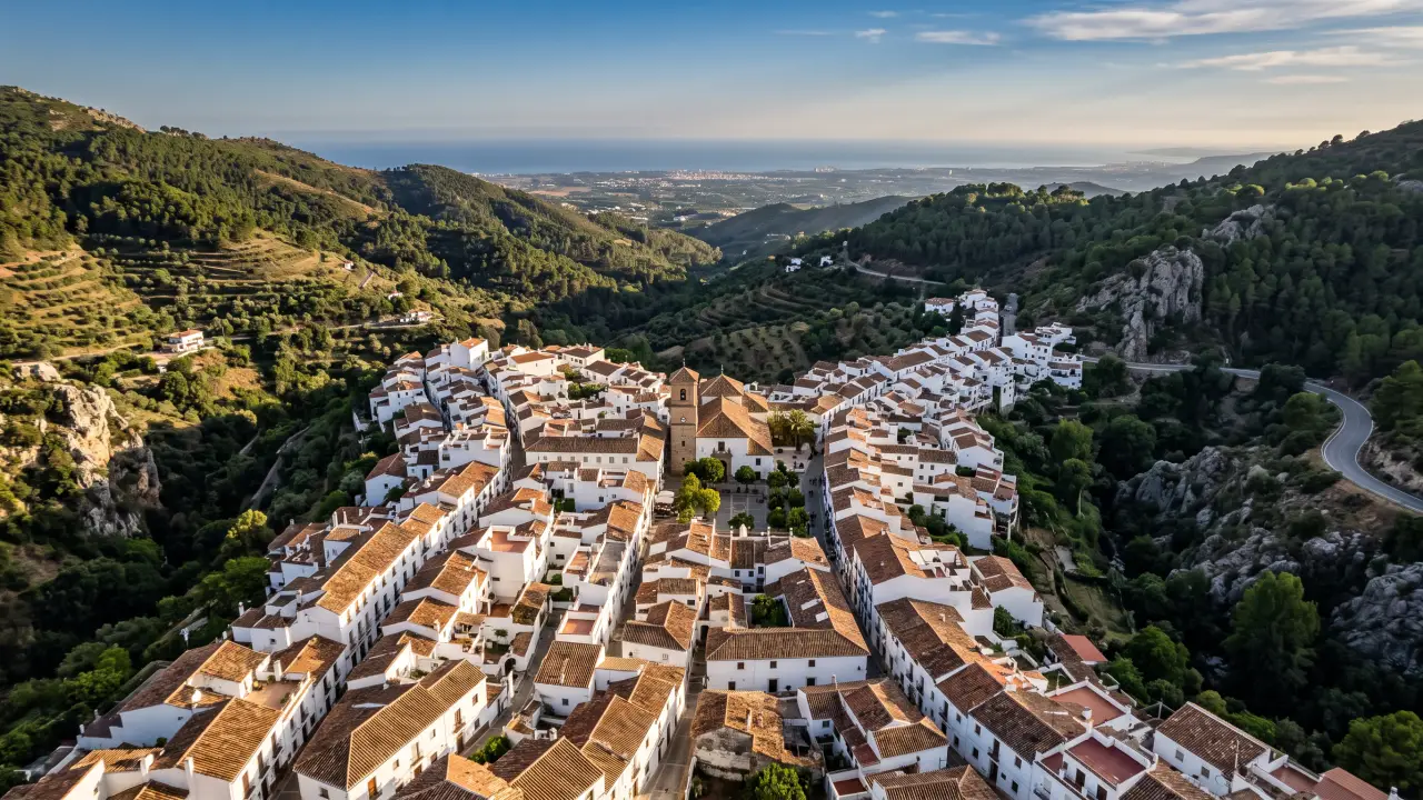 Aerial view of Ojen on the Spanish coast